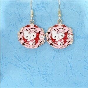 Hello kitty Pink Red Black Alloy Oil Drop Enamel Earrings